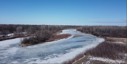 Drone Frozen River Flyover